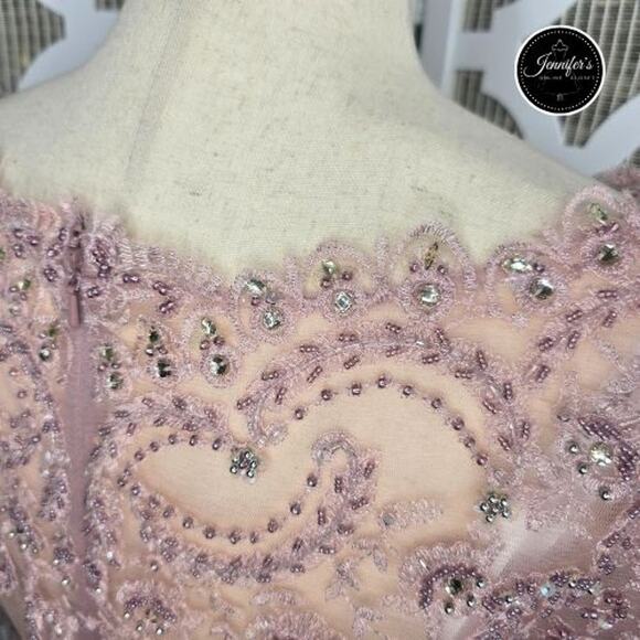 Cameron Blake by Mon Cheri NWT Pink Lace Hand Beaded Illusion Chiffon Gown 10 - Picture 10 of 16